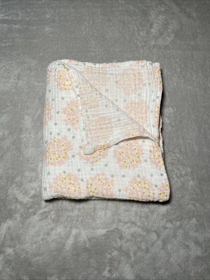 襁褓设计平纹细布婴儿毯粉色花束灰色波点可爱 — 第 2/4 张图片