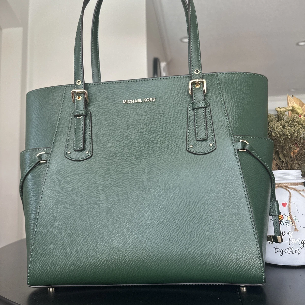 Michael Kors Voyager Travel Shoulder Tote Racing Green Saffiano Leather 