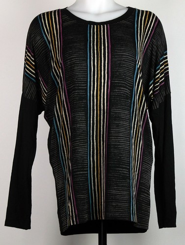 Barbara Lesser Black Striped Pattern Drop-Shoulder Tunic Shirt S - Made in USA