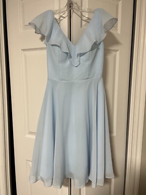 A-Line V-Neck Knee-Length Chiffon Bridesmaid Dress With Cascading Ruffles |  eBay