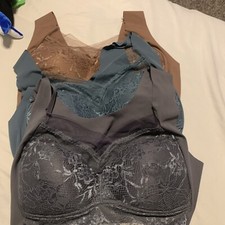 3pcs Push-up Lace Bras Breathable Wireless Lace XL Gray Blue Beige