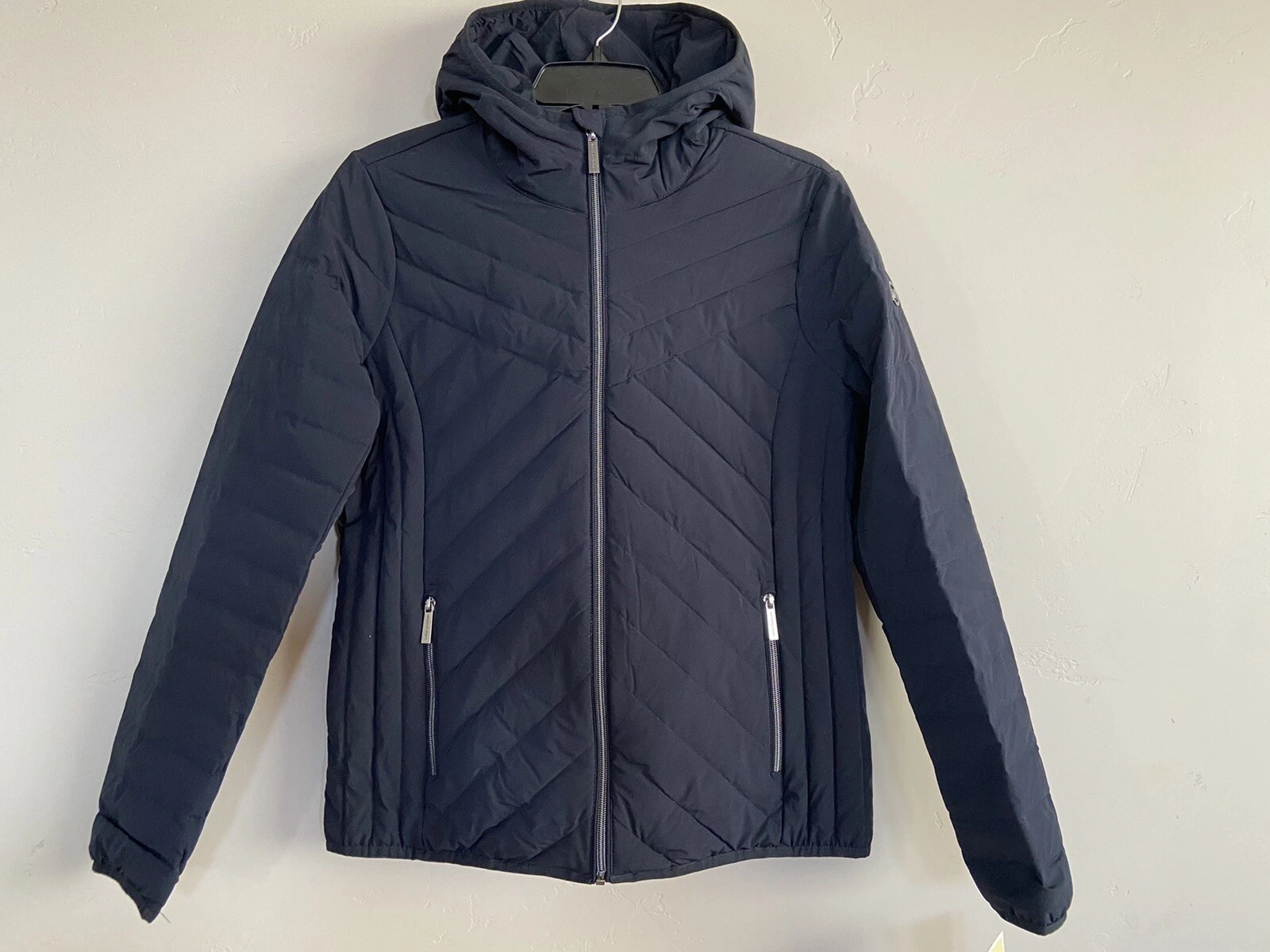 NUOVO Michael Kors donna imbottibile con cappuccio giacca con cappuccio blu scuro M