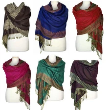 Border Paisley Pashmina Double Layered Scarf Women Long Shawl Wrap Reversible