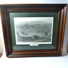 Venice Venise Italy Antique 19th c  Engraving Charles Lalaisse Framed Aerial POV