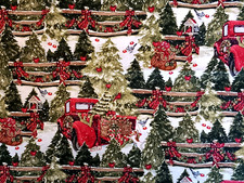 Pine Trees and Fences Cotton fabric by Susan Winget CHRISTMAS red cars CP64379