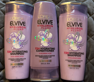 3 - L'Oreal Elvive HYALURON Plump 2 -Hydrating Shampoo & 1 - Conditioner 12.6oz