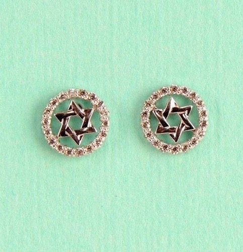14K Yellow and White Gold Star of David CZ Stud Earrings - 第 5/14 張圖片
