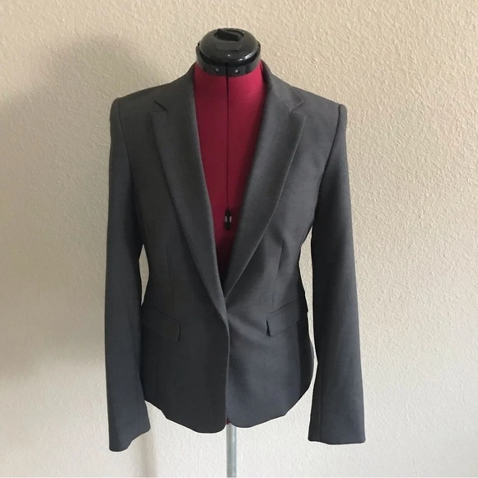 Blazer Worthington Para Mujer Talla 4 Gris Un Botón Manga Larga Bolsillos Clásico Foto 2 de 4