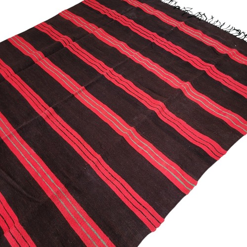 Vintage Handmade Moroccan Brown Rug Red Green Stripes Berber Tribal Wool Carpet - Picture 17 of 24
