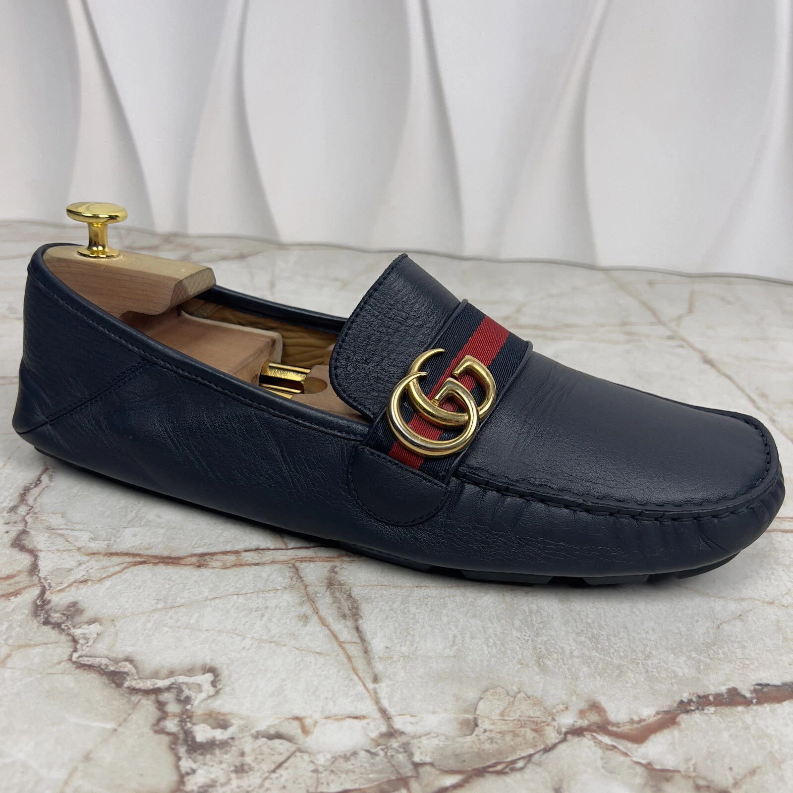 Mocassin de conduite Gucci Marmont Double G Web cuir bleu 9 G ou 9,5 US ou