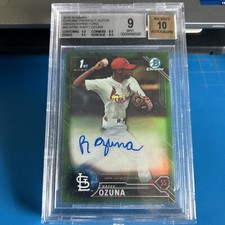 2016 1st Bowman Chrome Green Refractor 51/99 Raffy Ozuna RC BGS 9 10 Auto 