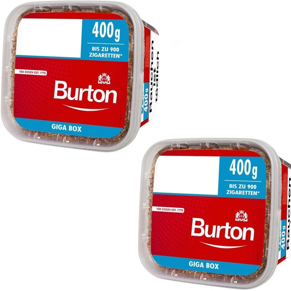 2x Burton Red GIGA BOX 400g Eimer Stopftabak Rot + 1000 Hülsen + 5 Feuerzeuge - Bild 2 von 3