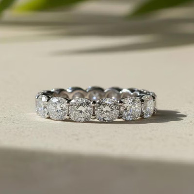 6.00Ct Cushion Cut Natural Diamond Real 18k White Gold Luxury Eternity Band Ring