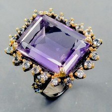 Handmade 22ct Natural Amethyst Ring 925 Sterling Silver Size 8.5 /B-R3697