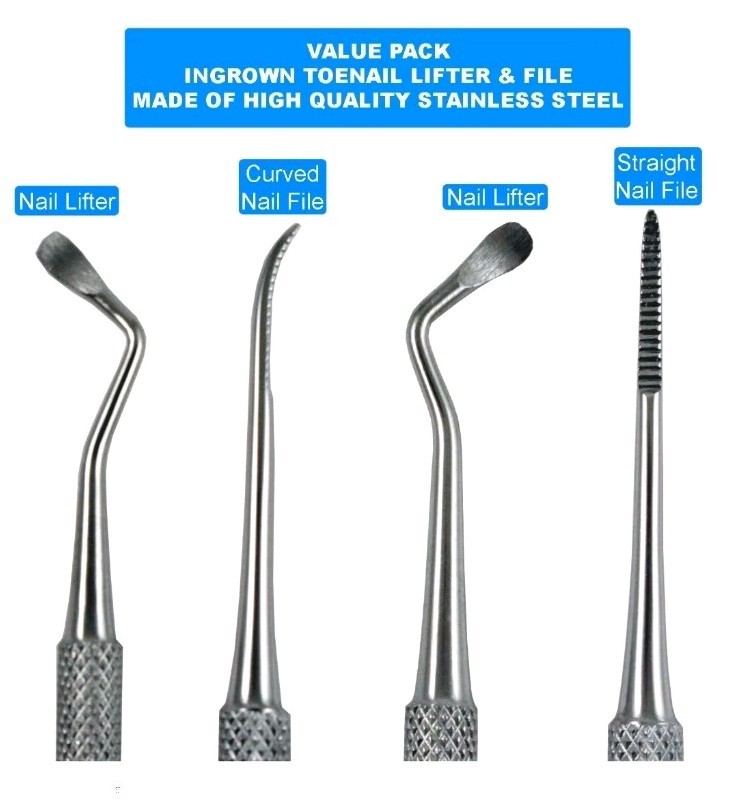 Lot 10 Pkg STAINLESS STEEL INGROWN TOENAIL LIFTER + FILE PEDICURE PODIATRY TOOLS