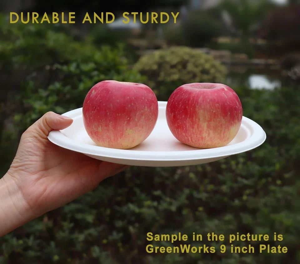 Platos de postre compostables GreenWorks 100pk 6" bagazo bambú biodegr sin blanquear Foto 4 de 4