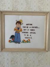 Framed Crewel embroidery Bucilla Needle craft, “special daddy”  