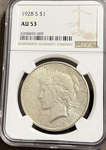 1928-S Silver Peace Dollar NGC AU53