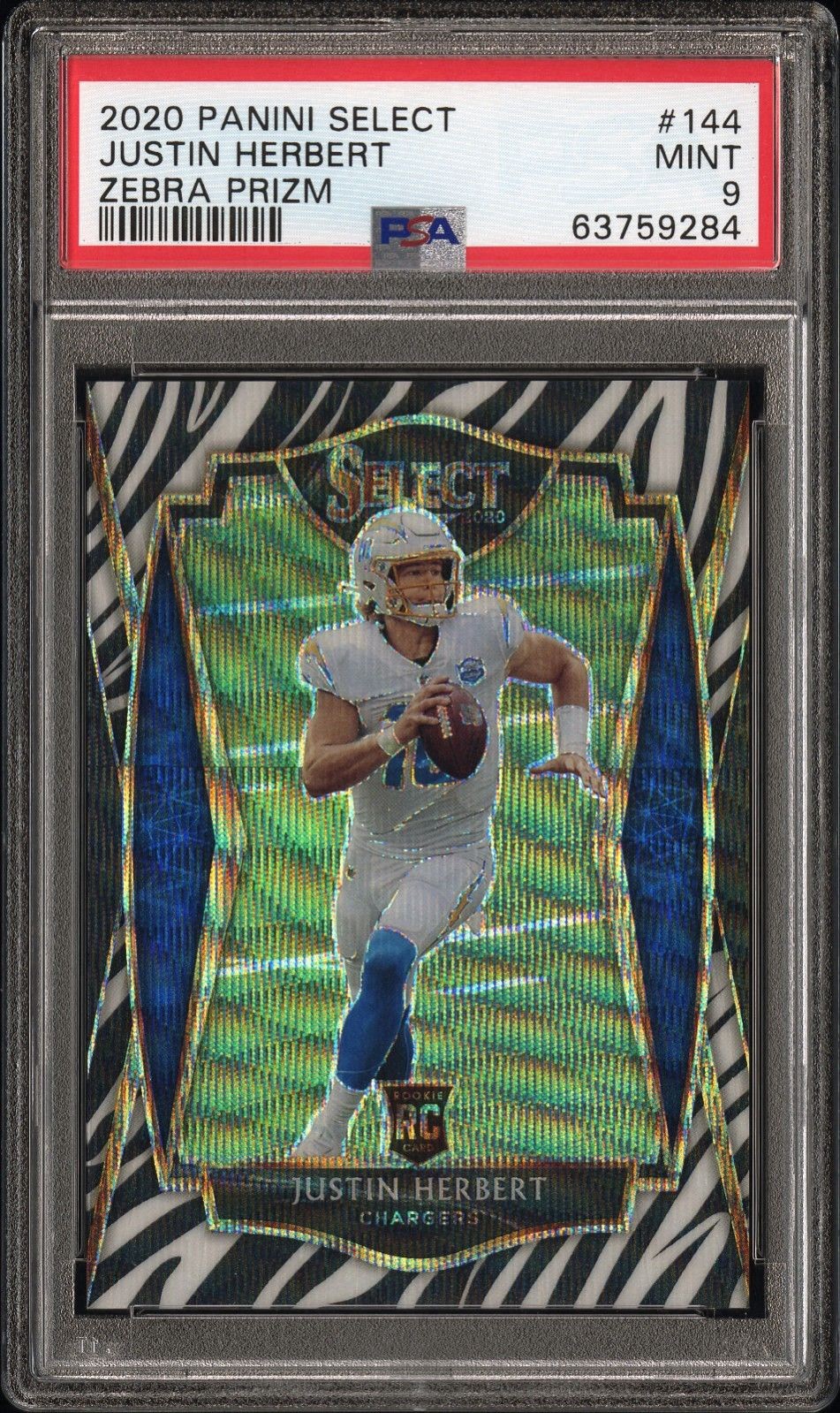 2020 Panini Select - Justin Herbert #144 Zebra Prizm (RC)