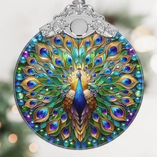 Peacock Christmas Ornament - Stained Glass Hanging Tree Decoration, Holiday H...