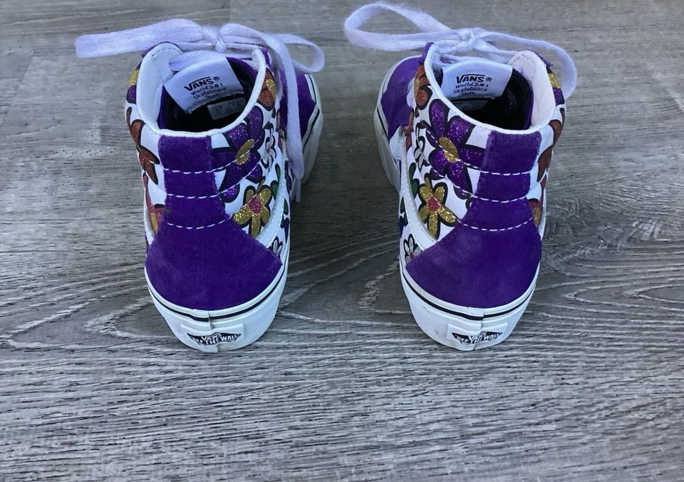Vans Sk8-Hi Platform 2 Glitter Daisies Womens Size 5.5 Purple White Skate Shoes - Image 3 of 4