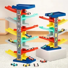 Gliding Track Car Roller Coaster Toy Multilayer Cartoon Puzzle Slide Gift