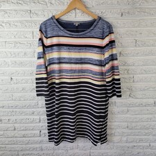 T by Talbots Women's XL Dress Multi Striped 3/4 Sleeve Side Slit Cotton Blend