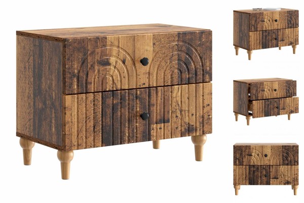 Nachttisch Nachtschrank Nachtkommode Altholz 62X34,5X48 Cm Holzwerkstoff-image