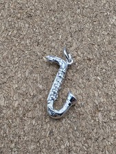 Saxophone Music Instrument 925 Sterling Silver Necklace Charm Pendant Vintage