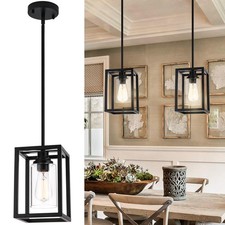 Black Farmhouse Pendant Light fixtures,Industrial Kitchen Island Light, Rectangl