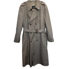 HART SCHAFFNER MARX 44L Trench Coat Tan Wool Blend Lining Double Breasted Men’s