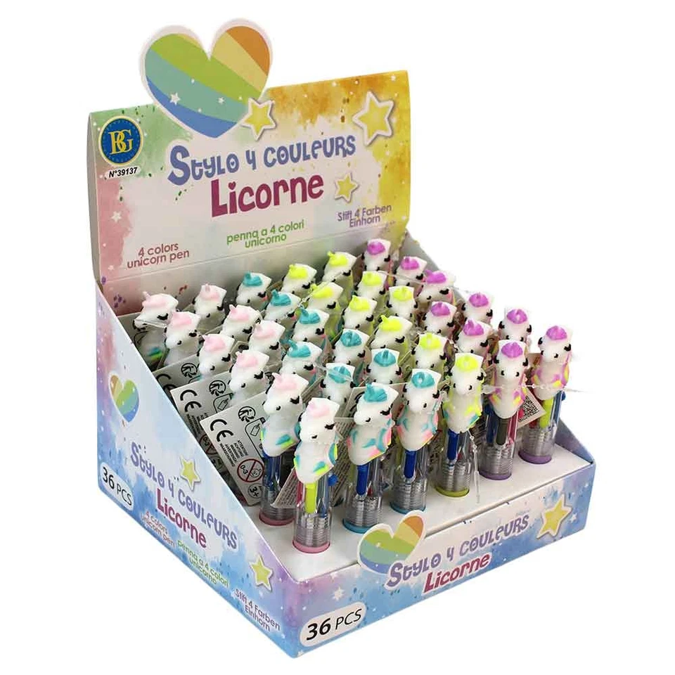 36 Stück Mehrfarben Kugelschreiber im Display Einhorn Motiv Mehrfarbiger Stift