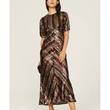 Rixo Rainbow Sequin Midi Dress SIZE 4 Sheath Art Deco Cocktail Designer $565