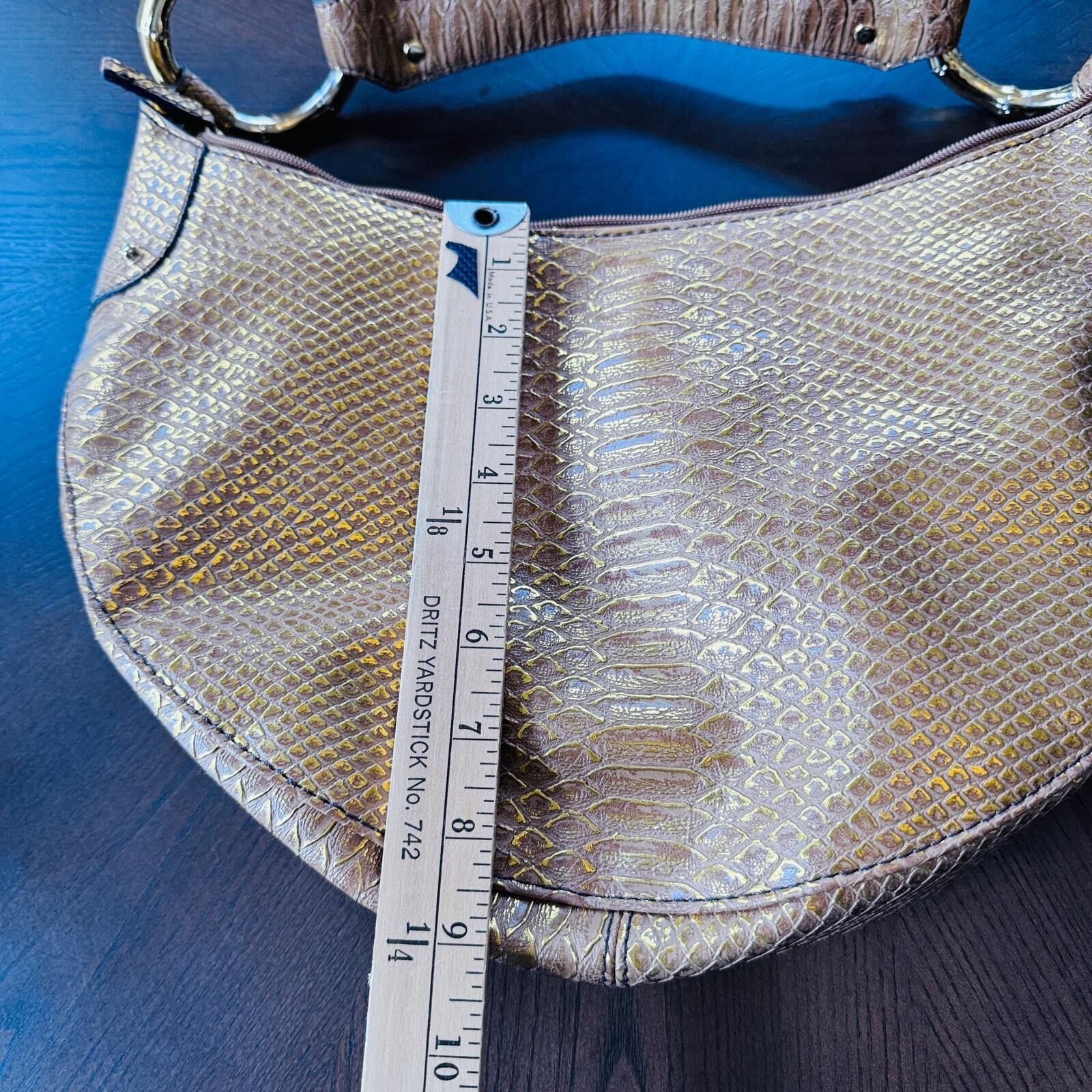 Gold Bamboo Ring Python Print Simulated Leather S… - image 7