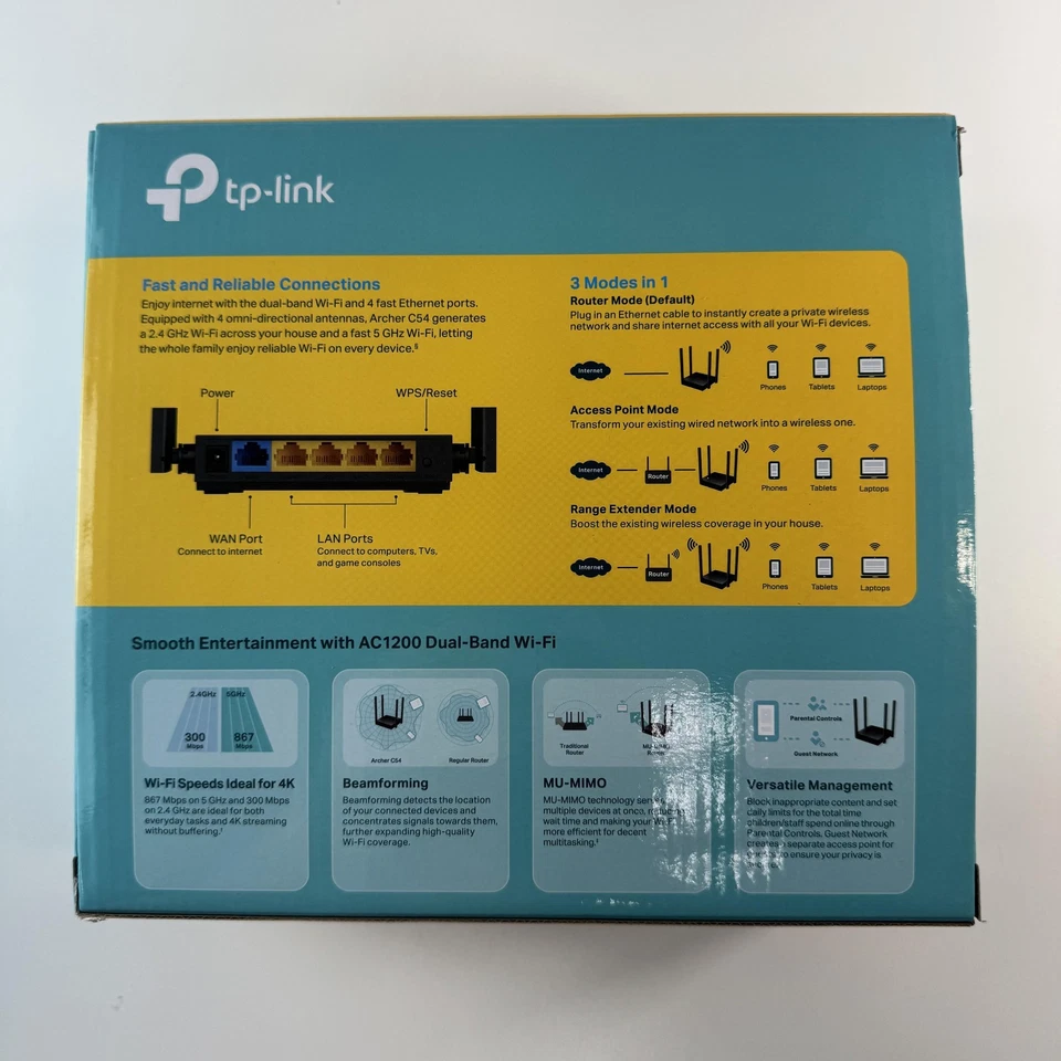 TP-Link Archer C54 AC1200 Dual-Band Wi-Fi 5 Router WPA3 4 Antennas MU-MIMO WPS - Image 3 of 4