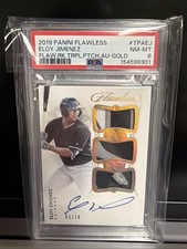 🔥POP 1 PSA 8 2019 FLAWLESSELOY JIMENEZ TRIPLE PATCH AUTO GOLD /10 RC White...