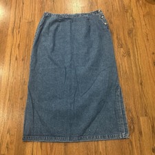 Eddie Bauer Skirt Womens 16 Denim Maxi Blue Side Button Slit Modest Vintage