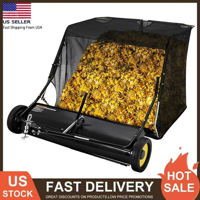 42''/44'' Tow-Behind Lawn Sweeper Leaf Yard Collector Adjustable Sweeping Height