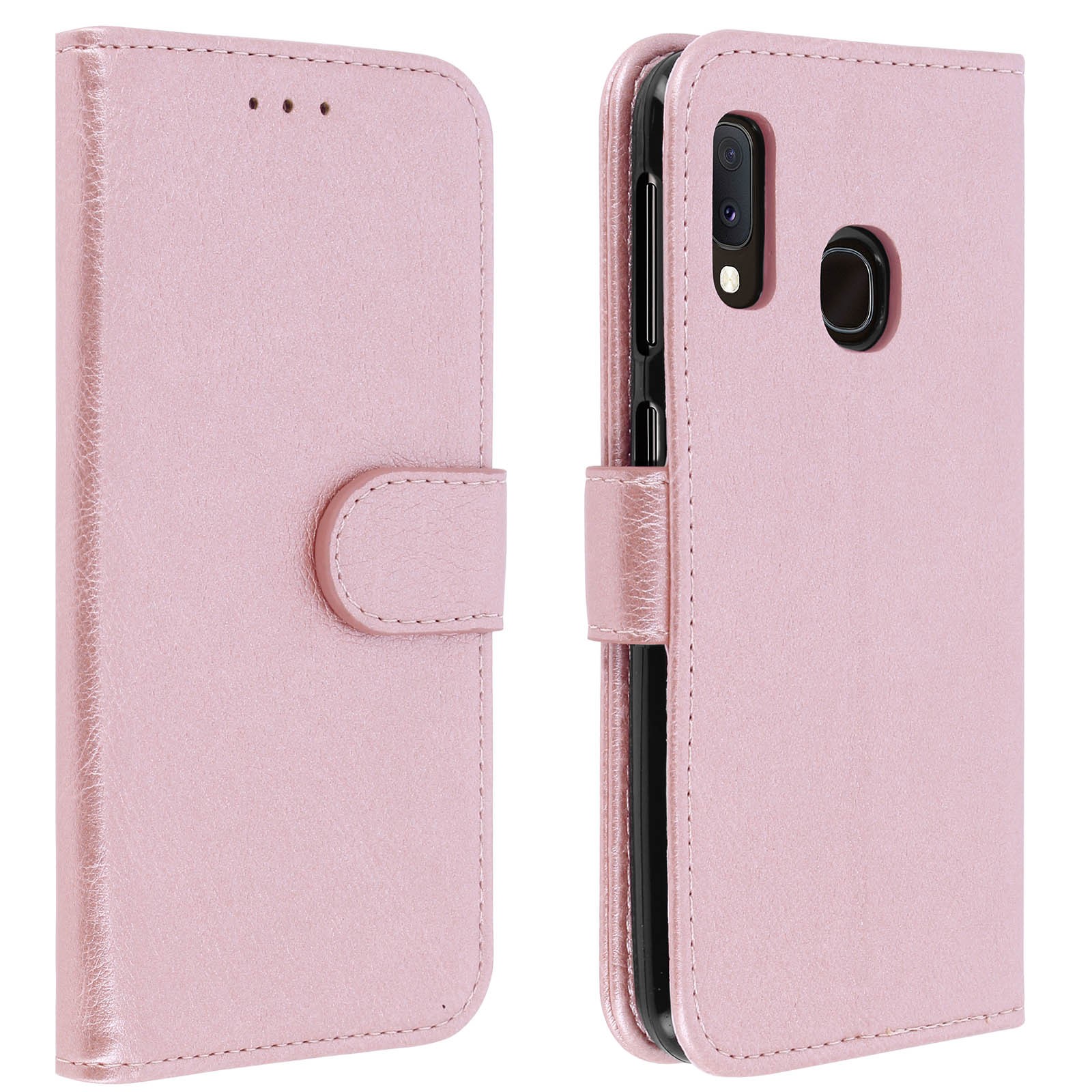 Housse à rabat Galaxy A20e finition haut de gamme or rose anti-choc