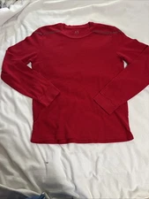 Armani Exchange Medium Waffle Thermal Long Sleeve Pullover Casual Shirt Red HRJ
