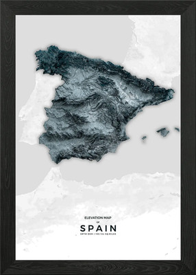 Spanien Höhenrelief Karte gerahmt Wandbild Poster Leinwanddruck Bild
