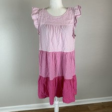 J.crew 14 XL Linen Tiered Pink Ombré Dress Mini Shift Swing Coquette Vacation