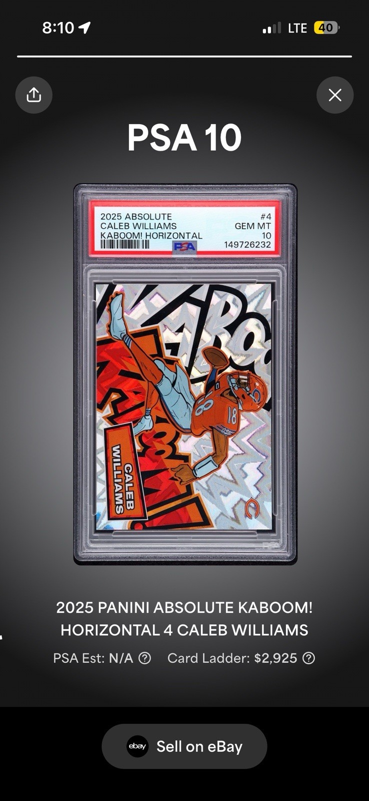 2025 Panini Absolute - Kaboom Horizontal Caleb Williams PSA 10