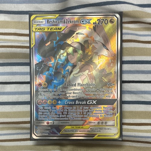 Pokemon Reshiram & Zekrom GX TAG TEAM Full Art Holo SM Cosmic Eclipse 222/236