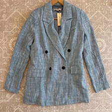 Francescas Blue Tweed Blazer Double Breasted Jacket Size S NWT 86