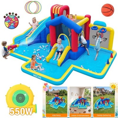 Kid Inflatable Water Double Slide Bounce House Fun Outdoor Play with 550W Blower