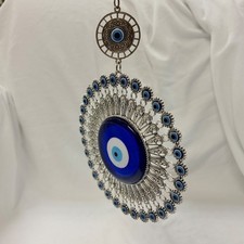 Boho Silver Filigree Evil Eye Hanging Decor Glass Nazar Amulet Home Protection