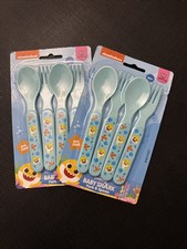 Baby Shark Fork  Spoon 2 Set of 4 Blue Toddler Kids Cutlery BPA Free pinkfong
