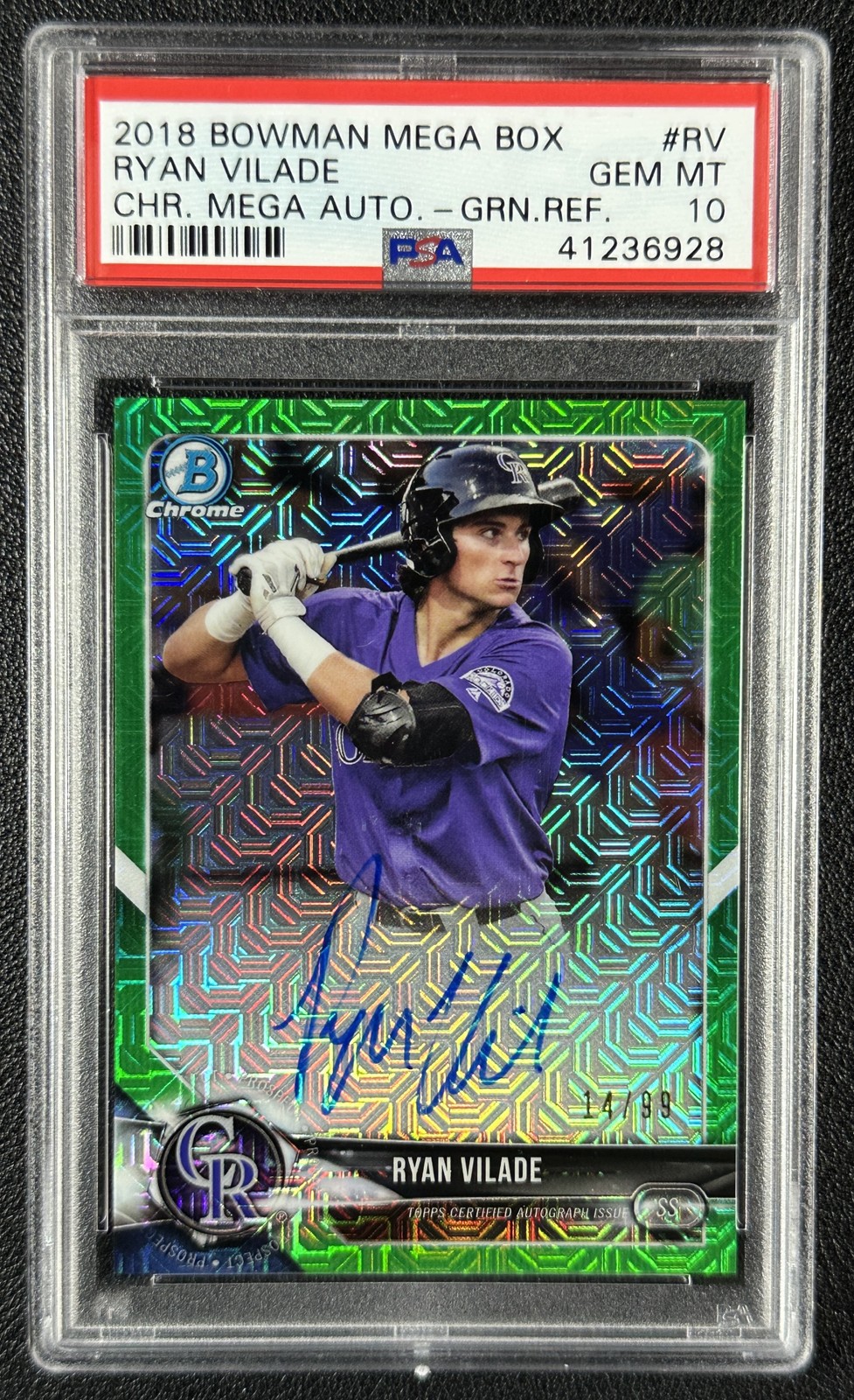 RYAN VILADE PSA 10 2018 BOWMAN CHROME #BMA-RV MEGA BOX AUTO GREEN REFRACTOR /99