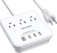 6 FT Power Strip with 3 Outlets and 4 USB Ports Travel, Home Office, ETL Listed
